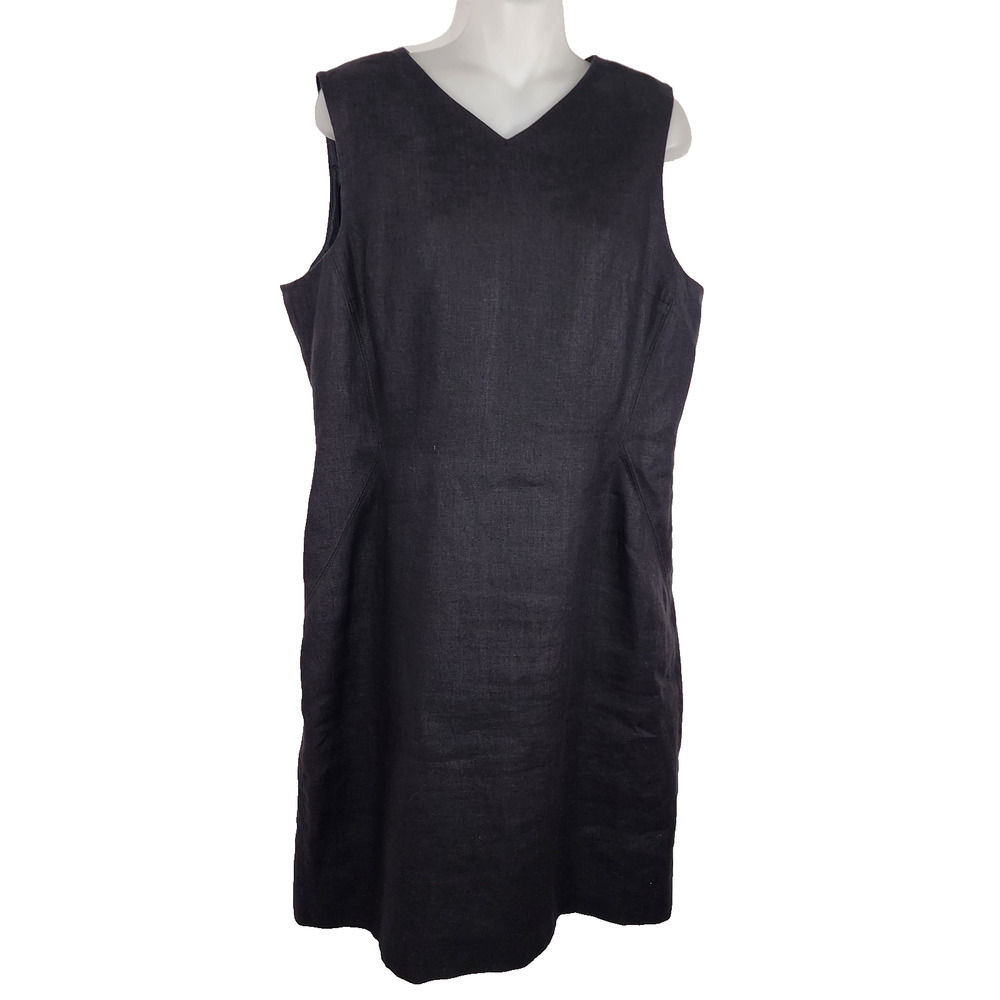 Talbots Petites Womens Irish Linen Sheath Dress Knee V Neck Sleeveless Size 14P